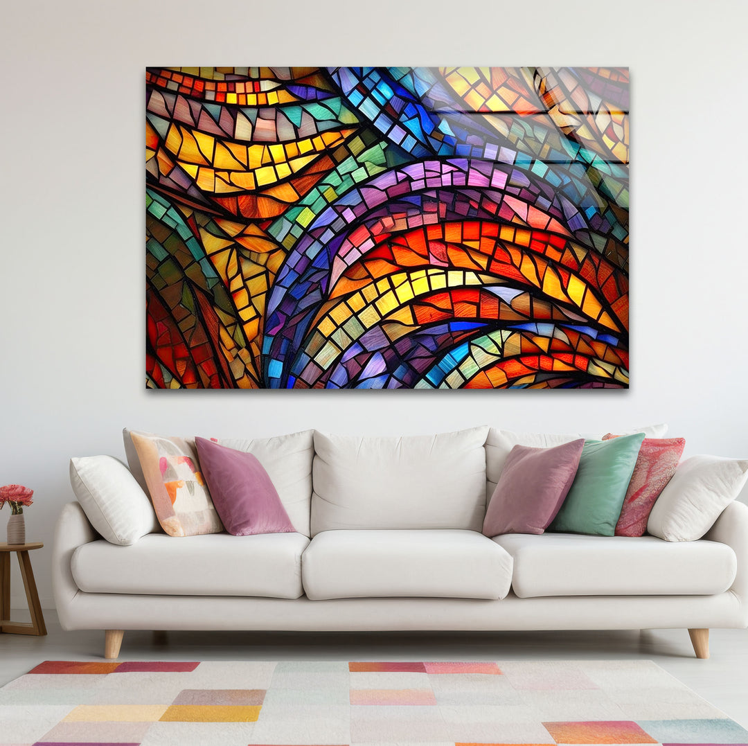 Lebendige Buntglas-Wandkunst – Farbenfrohes abstraktes Mosaik-Design