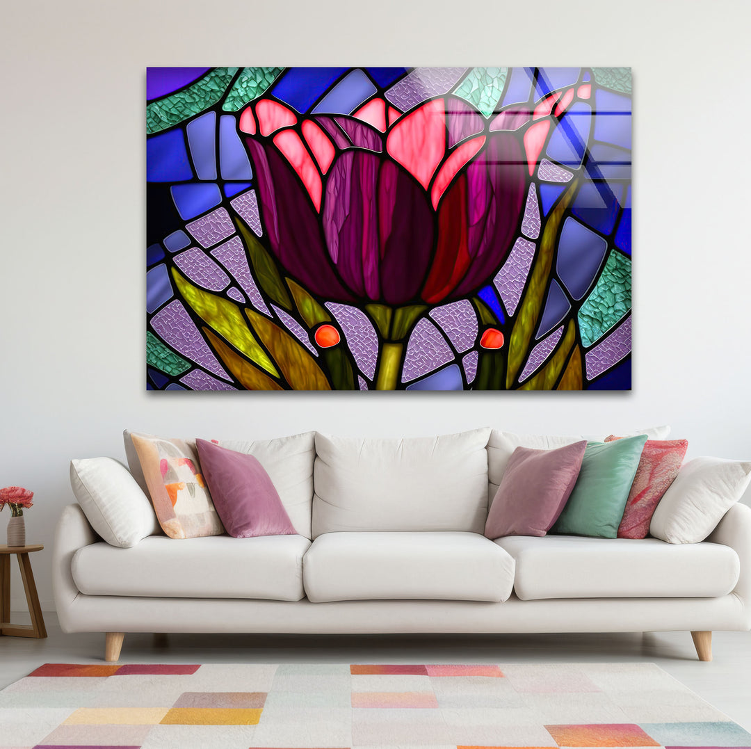 Stained Glass Tulip Wall Art – Vibrant Floral Glass Panel Decor