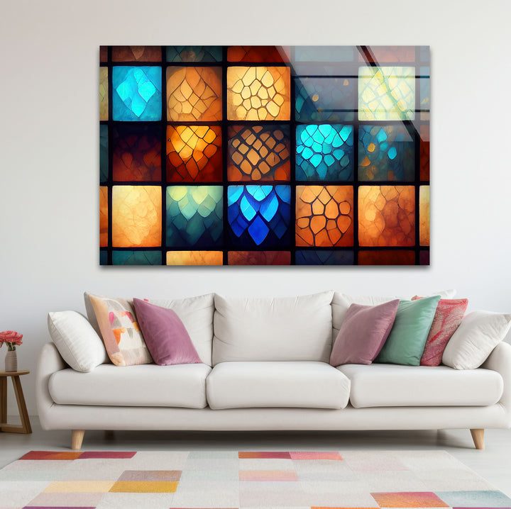 Geometric Stained Glass Wall Art – Colorful Mosaic Glass Print