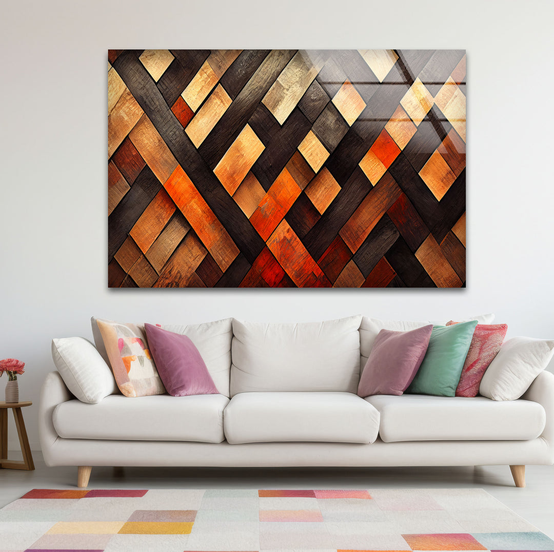 Rustic Wood Pattern Glass Wall Art – Geometric Wooden Texture Design
