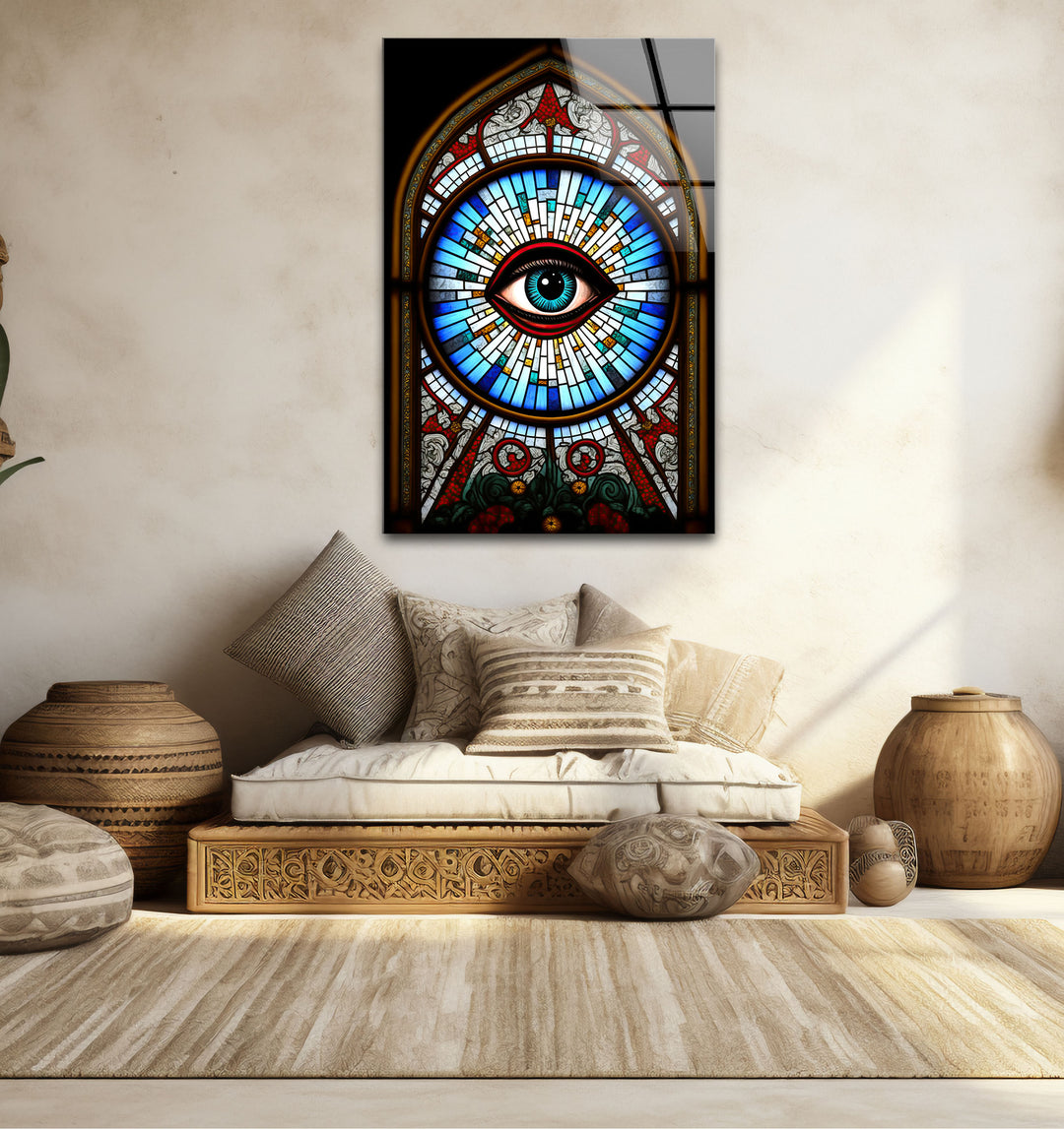 All-Seeing Eye Stained Glass Wall Art – Illuminati-Inspired Gothic Decor
