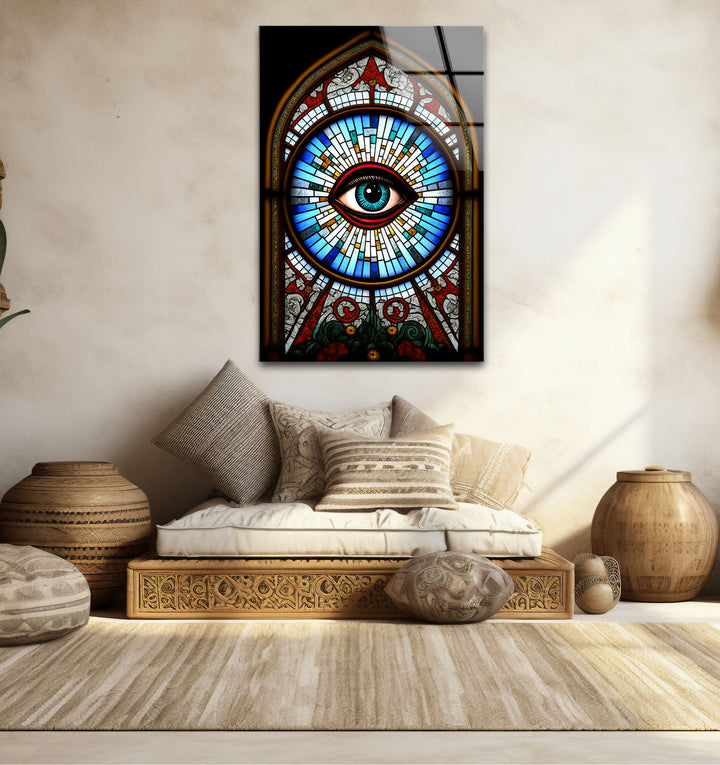 All-Seeing Eye Stained Glass Wall Art – Illuminati-Inspired Gothic Decor
