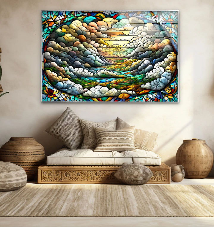 Stained Glass Landscape Wall Art – Colorful Sky & Rolling Hills - MyPhotoStation