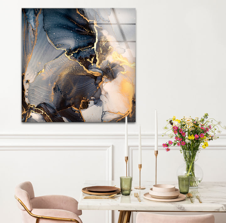 Golden Smoke Ink Wall Art – Elegant Abstract Glass Print Décor
