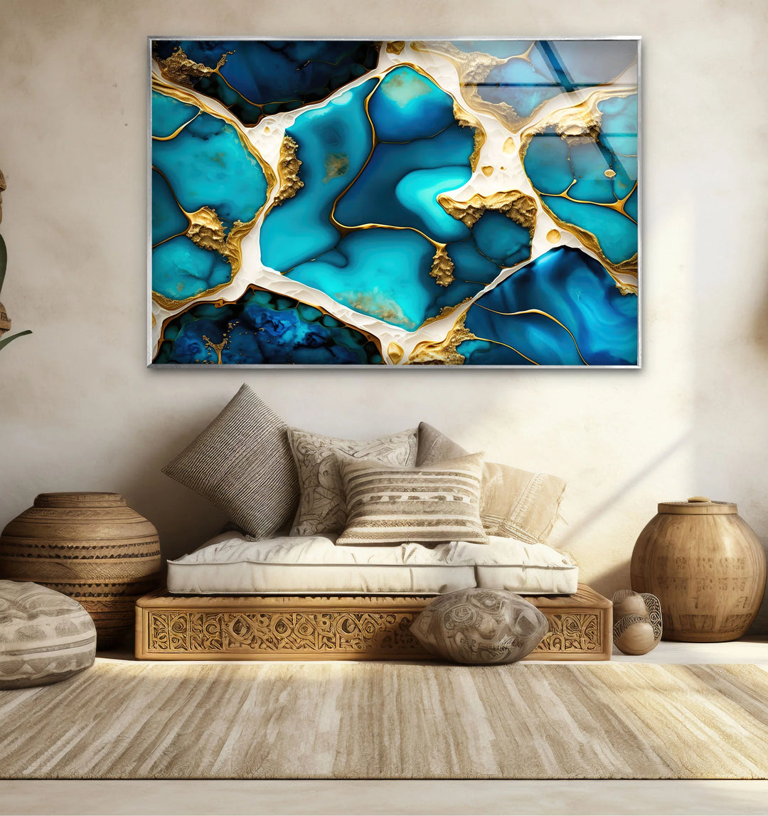 Turquoise Gold Abstract Wall Art – Luxurious Glass Print for Modern Interiors - MyPhotoStation