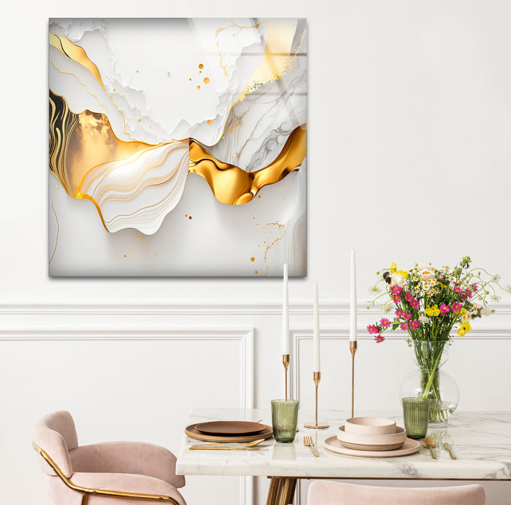 Marble Gold Wave Wall Art – Luxury Abstract Glass Print for Modern Interiors