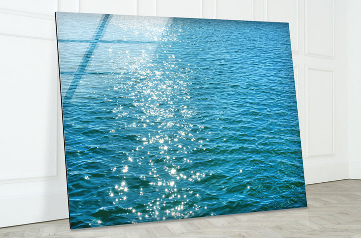 Sonnenbeschienene Meeresoberfläche Wandkunst – Minimalistischer Seeglasdruck 