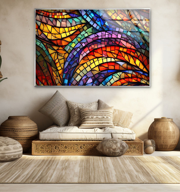 Lebendige Buntglas-Wandkunst – Farbenfrohes abstraktes Mosaik-Design