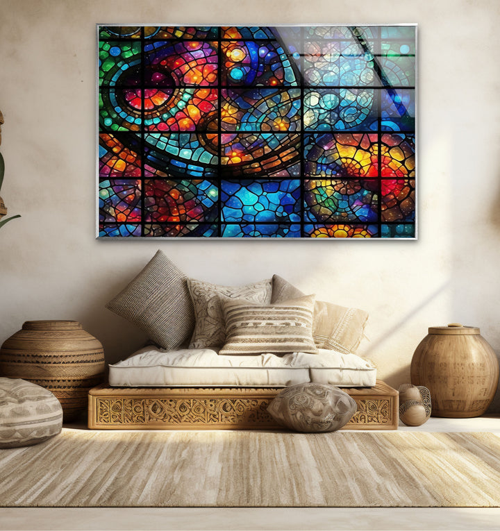 Kosmische Buntglas-Wandkunst – Von der Galaxie inspiriertes Fensterdesign, himmlisches Dekor 