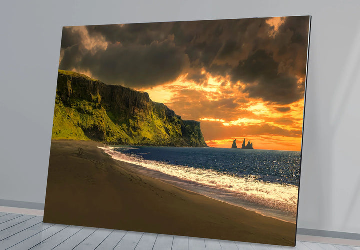 Sunset Cliffs Coastal Wall Art – Iceland Beach Landscape Glass Print - MyPhotoStation