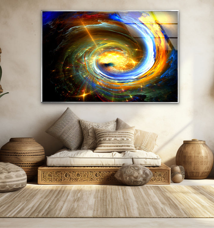 Galactic Vortex Wall Art – Spiral Energy Cosmos Glass Print Décor
