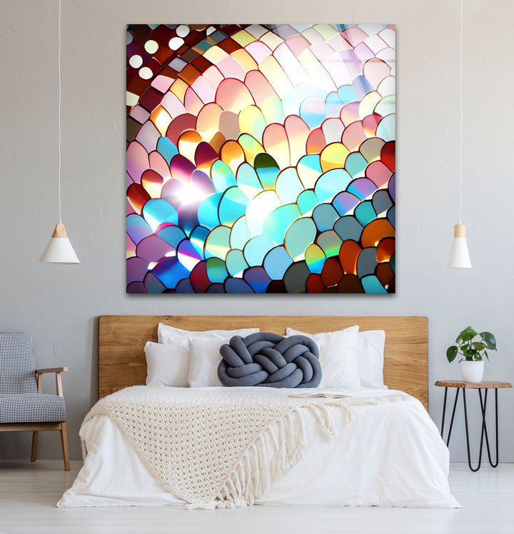 Rainbow Scale Glass Wall Art – Iridescent Abstract Decor Panel