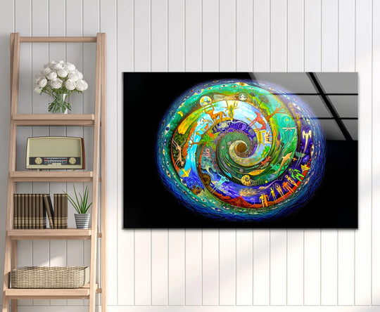 Stillness abounds in this cosmic spiral print wall art, a mystical universe of vibrant, swirling colors.
