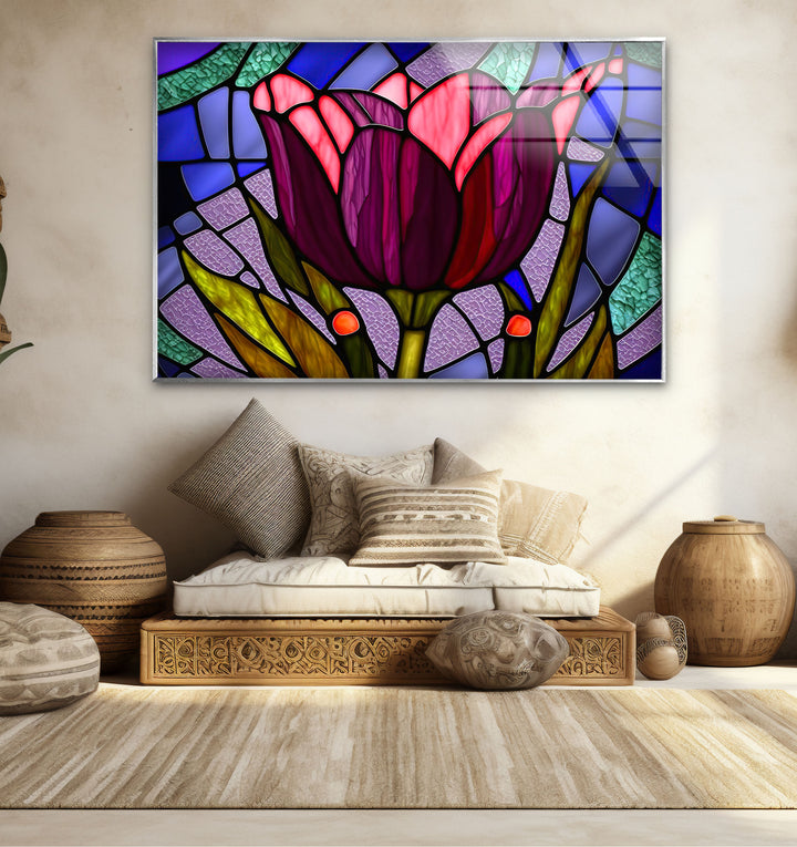 Stained Glass Tulip Wall Art – Vibrant Floral Glass Panel Decor