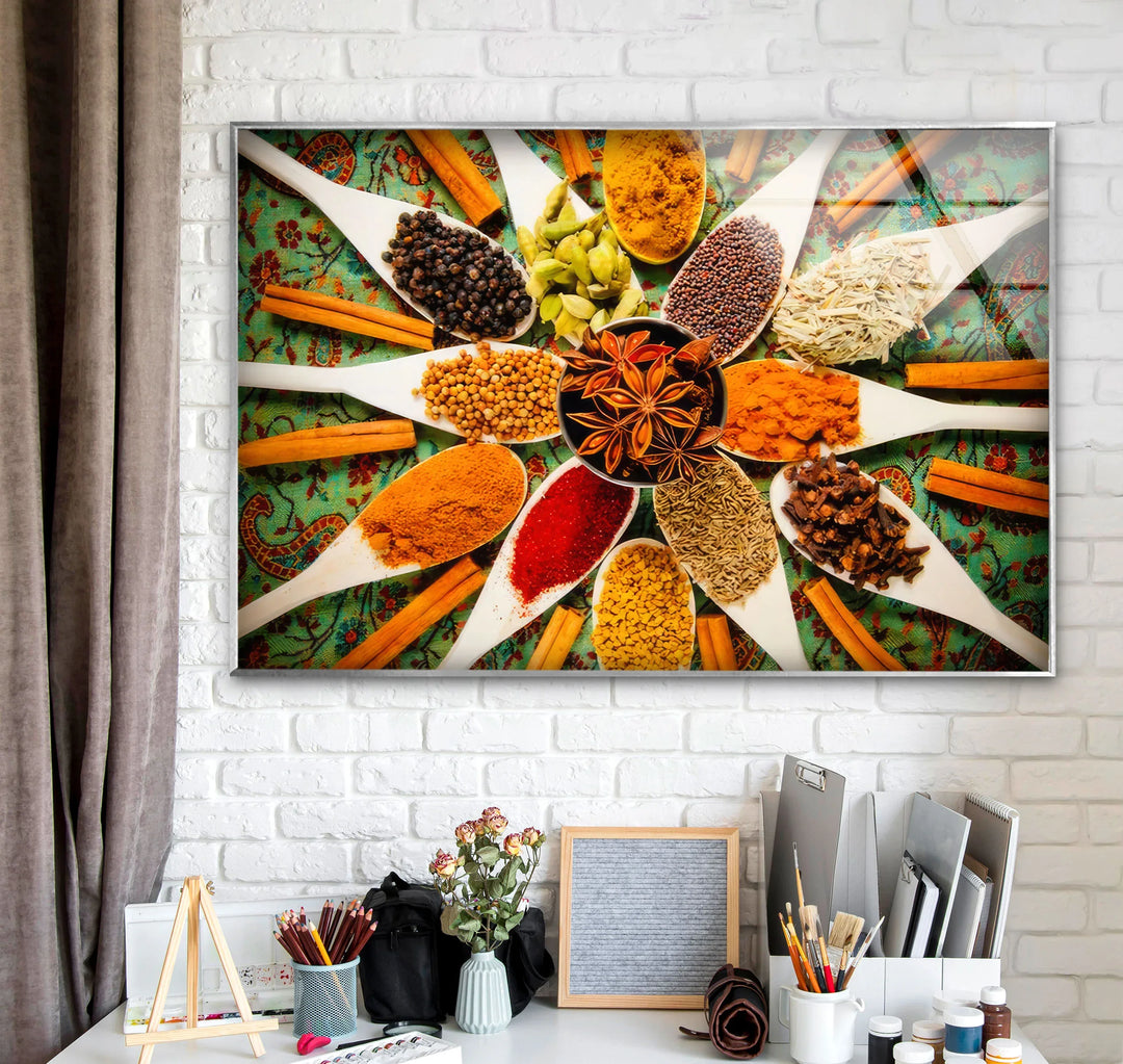 Colorful Indian Spices Wall Art – Kitchen Glass Print with Aromatic Herb Display for Culinary Decor - MyPhotoStation