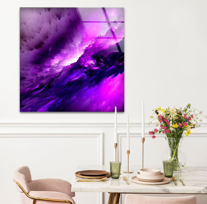 Violet Cosmic Storm Wall Art – Abstract Purple Energy Glass Print