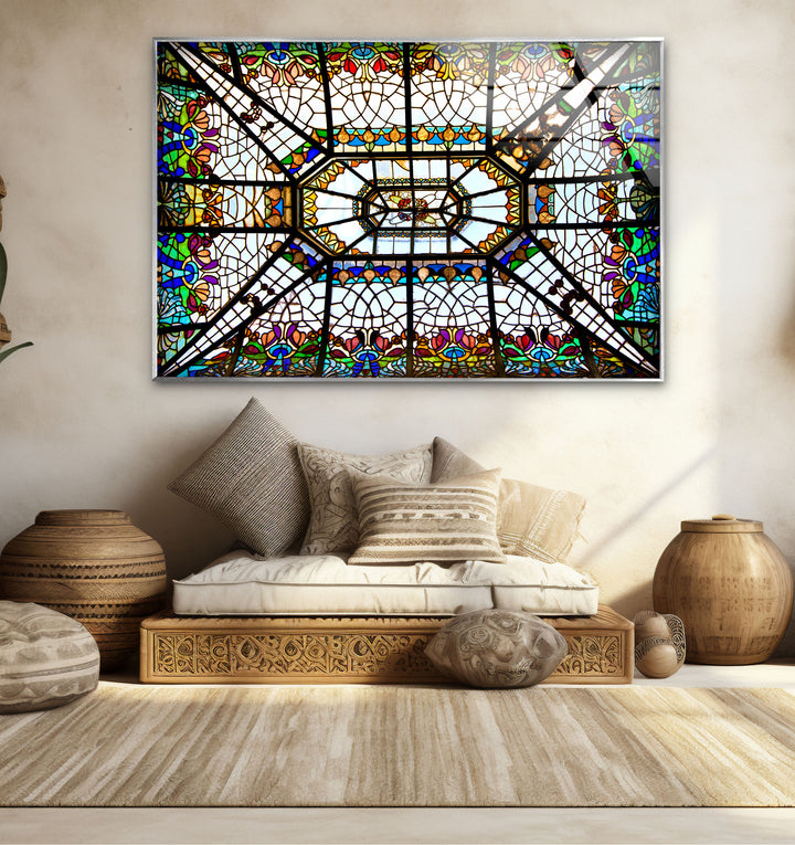 Buntglas-Deckenwandkunst – Elegantes architektonisches Glasdesign 