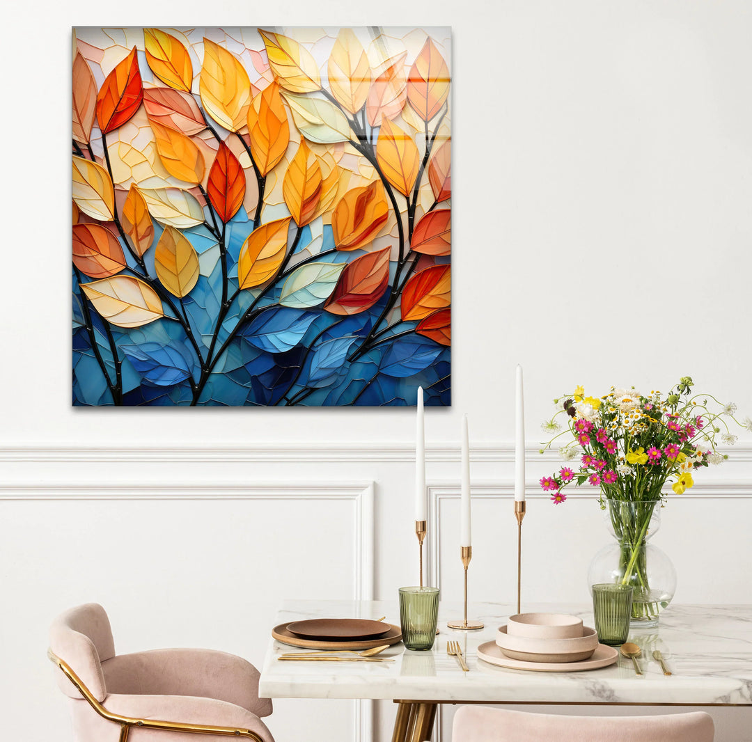 Stained Glass Autumn Leaves Wall Art – Tempered Glass Foliage Print - MyPhotoStation