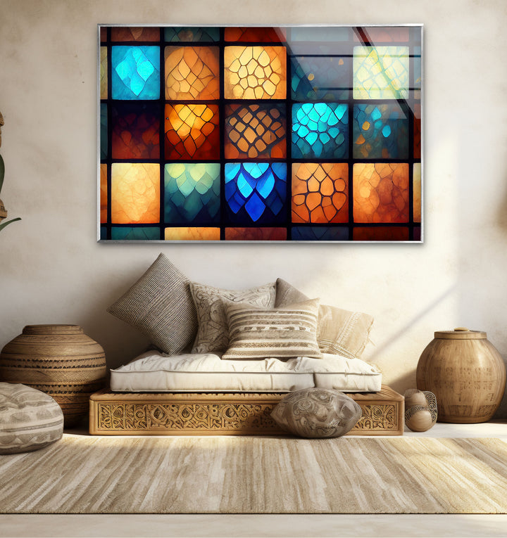 Geometric Stained Glass Wall Art – Colorful Mosaic Glass Print
