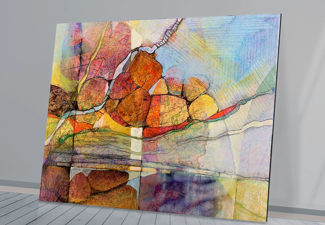 Abstract Stone Reflection Glass Wall Art – Nature-Inspired Earthy Tones - MyPhotoStation