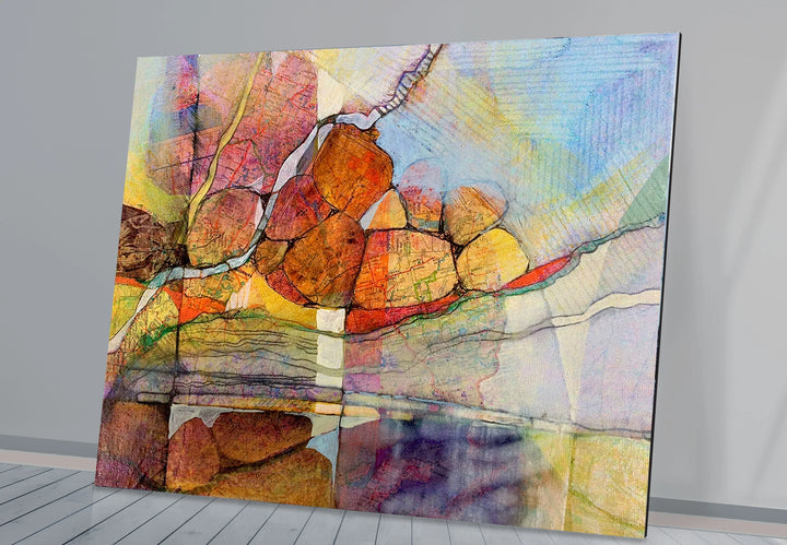 Abstract Stone Reflection Glass Wall Art – Nature-Inspired Earthy Tones - MyPhotoStation