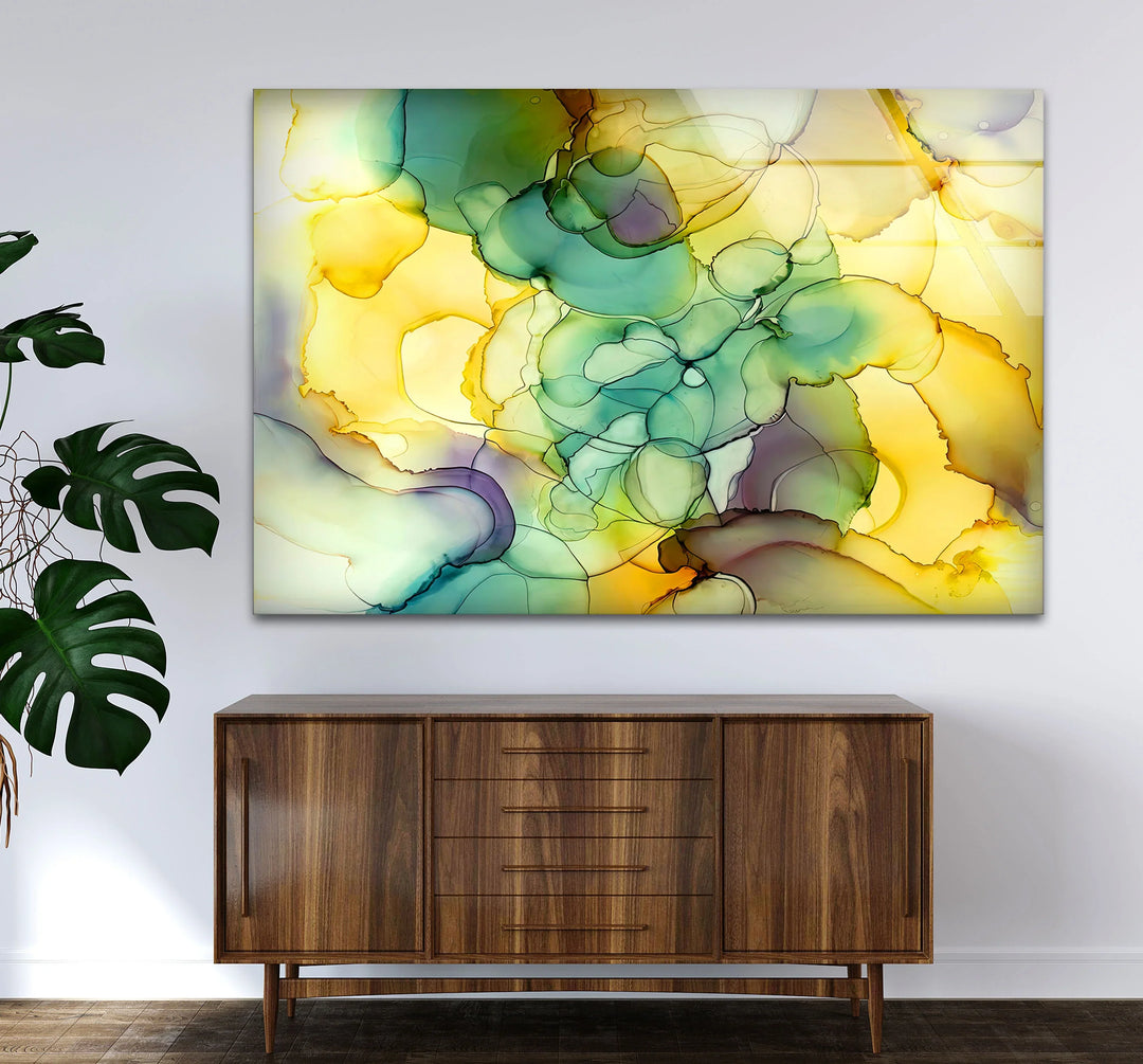 Yellow Green Abstract Wall Art – Modern Glass Print for Bright Interiors - MyPhotoStation