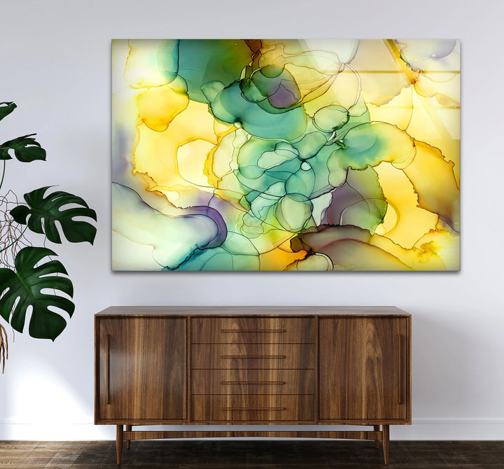 Yellow Green Abstract Wall Art – Modern Glass Print for Bright Interiors - MyPhotoStation