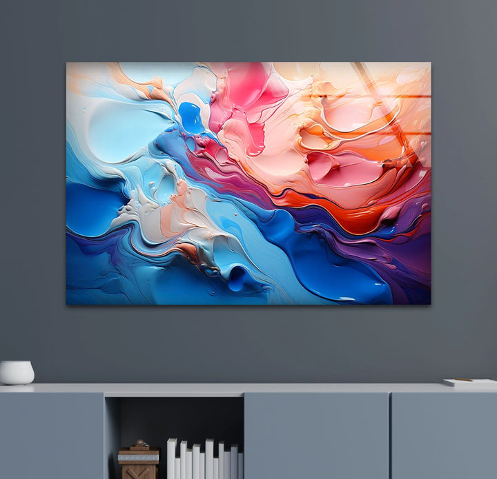 Color Flow Abstract Glass Wall Art – Vibrant Blue & Pink Modern Decor - MyPhotoStation