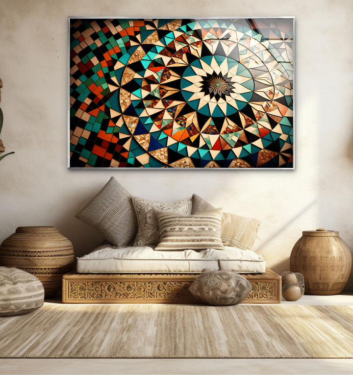 Moroccan Star Mosaic Glass Wall Art – Boho Geometric Mandala Decor