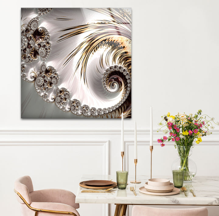 Golden Spiral Fractal Wall Art – Elegant Abstract Glass Print Decor