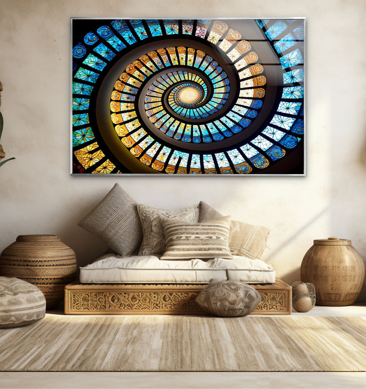 Spiral Stained Glass Window Art – Vibrant Mosaic Spiral for Home Decor