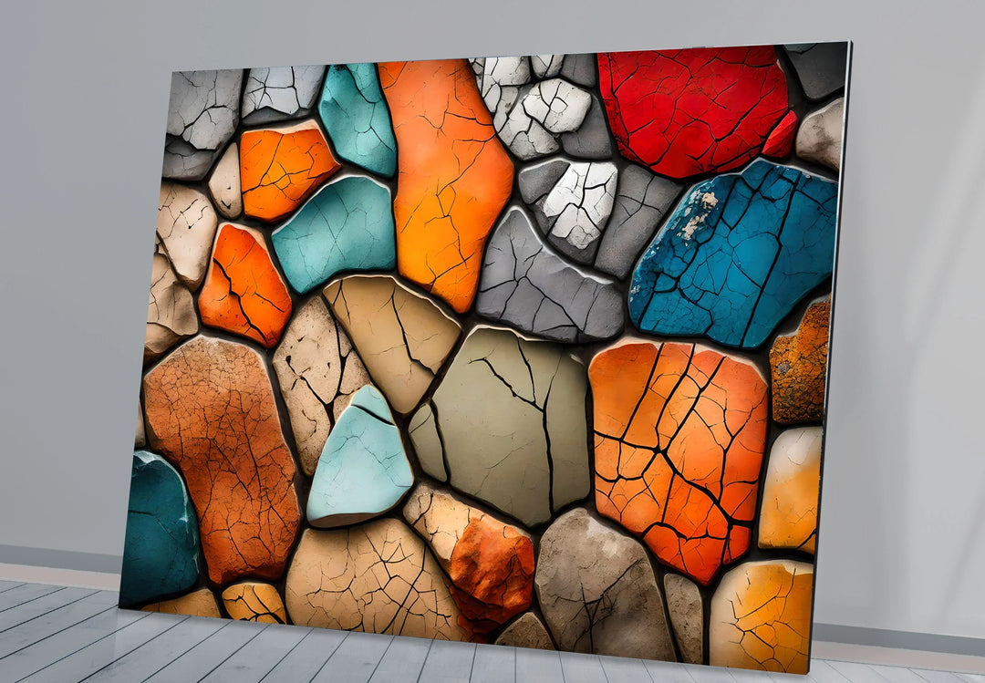 Colorful Stone Mosaic Wall Art – Cracked Texture Abstract Glass Print - MyPhotoStation