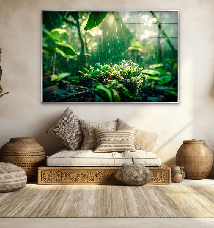 Lush Rainforest Glass Wall Art – Tranquil Greenery & Nature Serenity