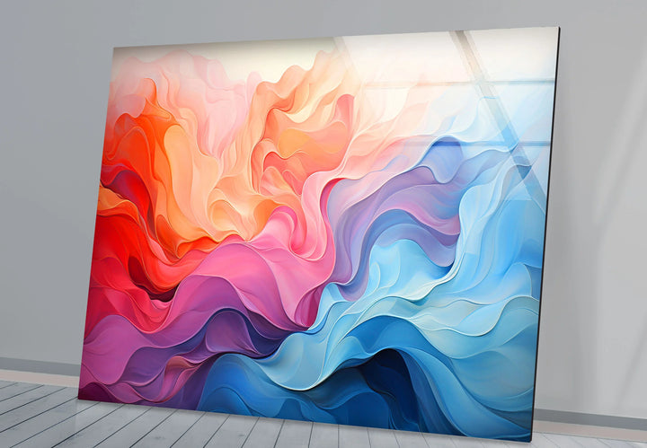 Colorful Fluid Abstract Glass Wall Art – Red, Pink & Blue Flowing Design - MyPhotoStation
