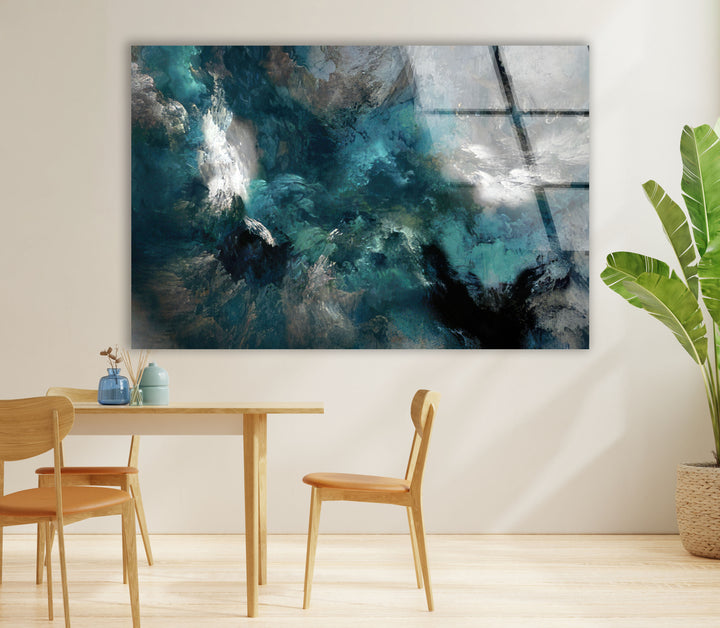 Ocean Storm Wall Art – Abstract Blue Turbulent Wave Glass Print