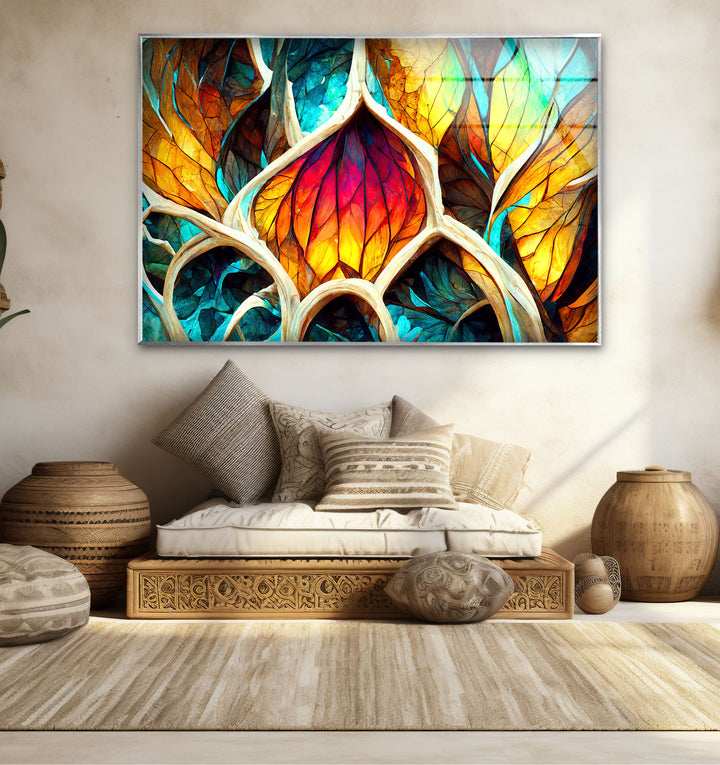 Von der Natur inspirierte Buntglas-Wandkunst – Abstraktes Blattdesign 