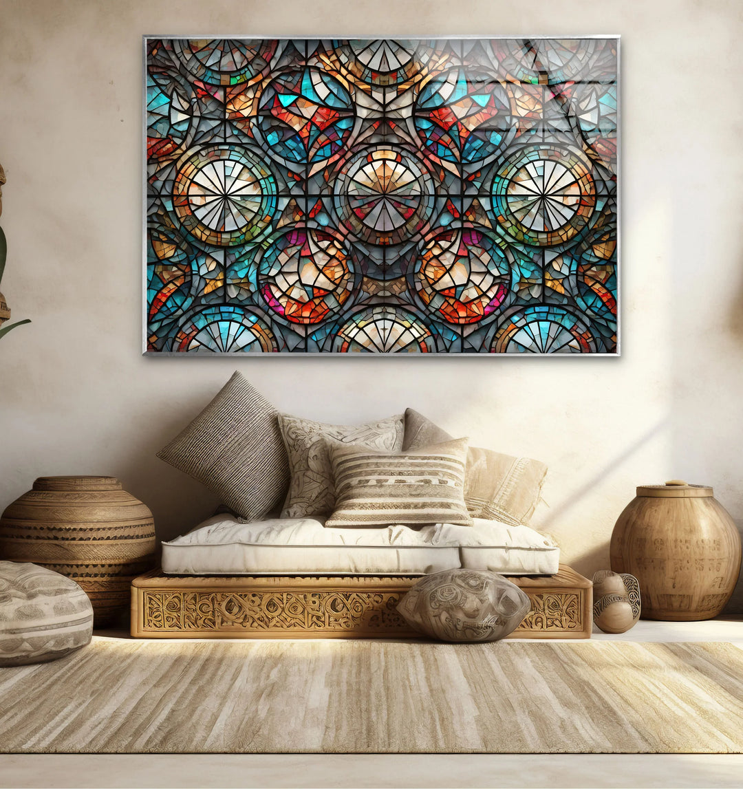 Kaleidoscope Stained Glass Wall Art – Intricate Symmetry, Colorful Window Panel Decor - MyPhotoStation