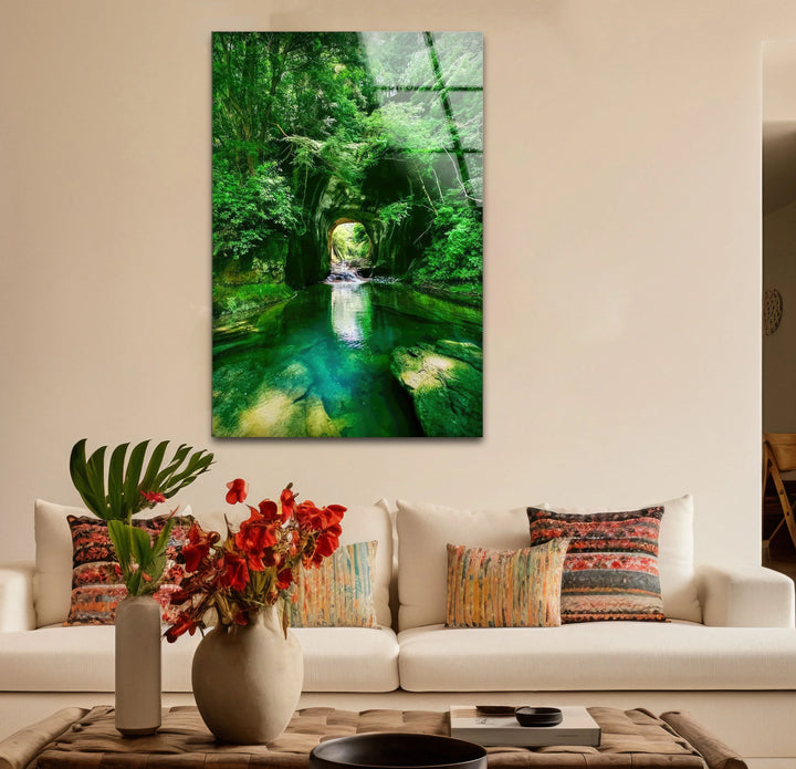 Emerald Forest Tunnel Wall Art – Lush Nature Glass Print for Zen Home Decor - MyPhotoStation
