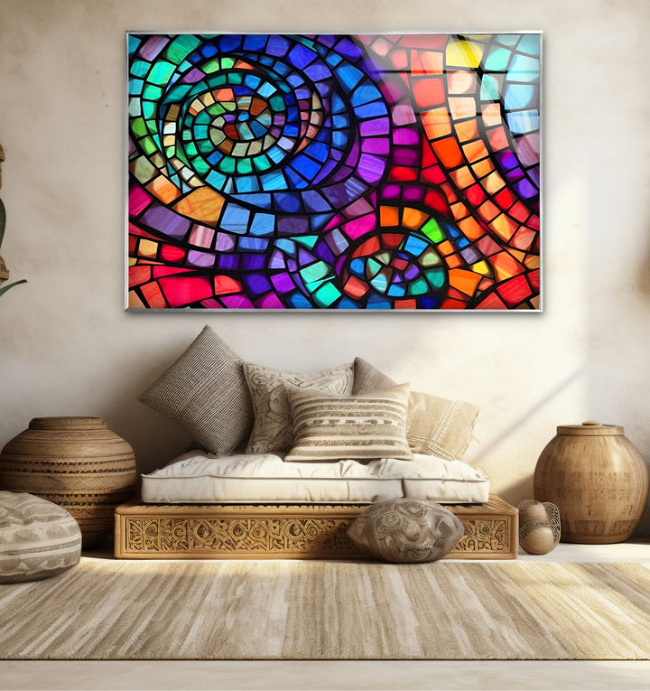 Vibrant Spiral Stained Glass Wall Art – Colorful Mosaic Window Design