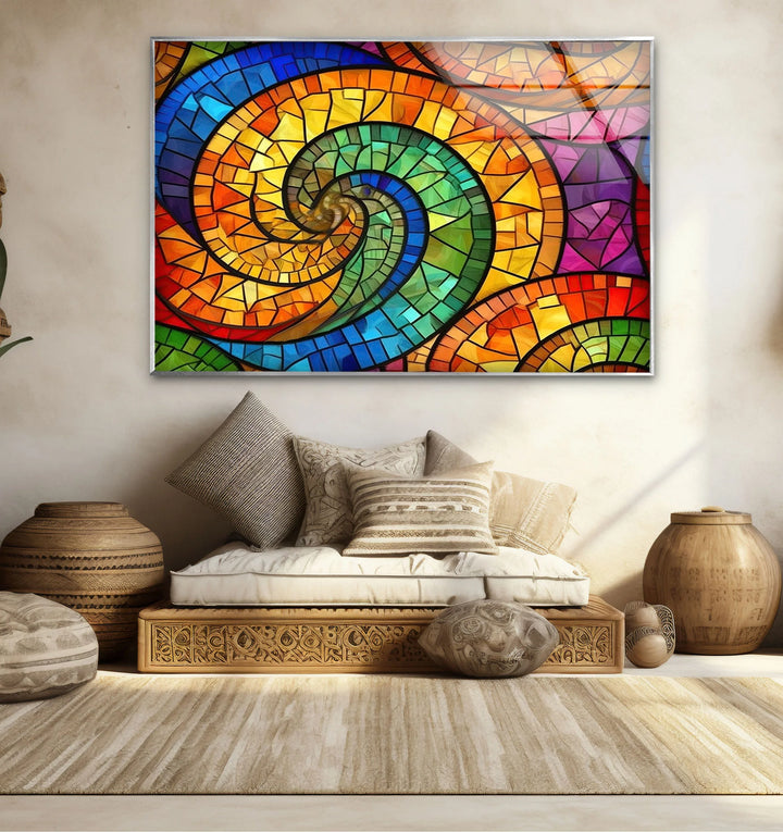 Colorful Spiral Stained Glass Wall Art – Vibrant Abstract Glass Decor - MyPhotoStation