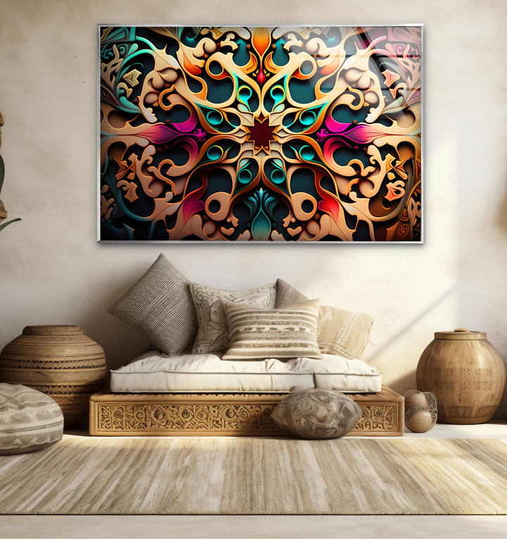 Verzierte Mandala-Wandkunst aus Glas – Lebendiges, wirbelndes Boho-Dekor 
