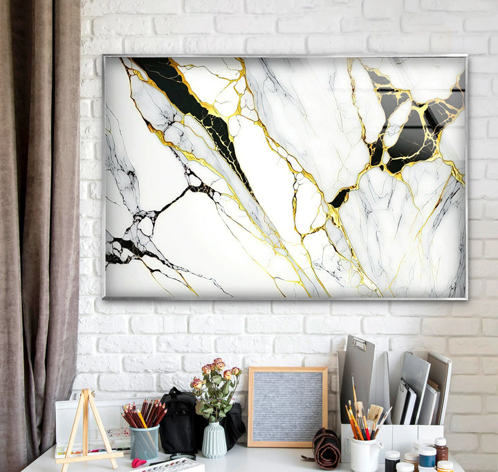 Black and Gold Marble Wall Art – Luxury Abstract Glass Print for Modern Interiors - MyPhotoStation