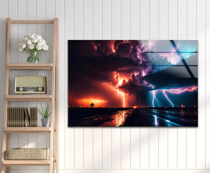 Lightning Storm Wall Art – Dramatic Thunderstorm Glass Print for Modern Decor - MyPhotoStation