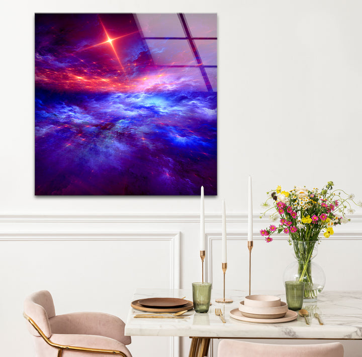 Purple Galaxy Cloud Wall Art – Vibrant Cosmic Sky Glass Print Décor