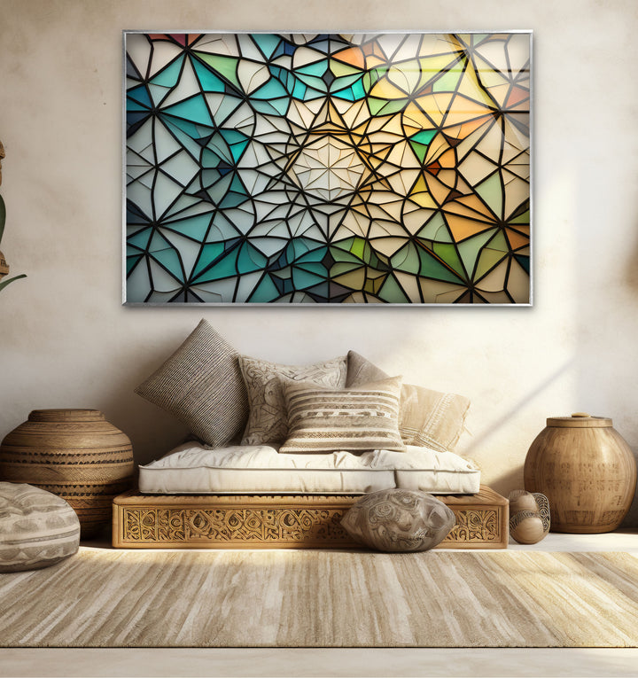 Geometrische Wanddekoration aus Buntglas – Modernes abstraktes Design, elegantes Wohndekor 