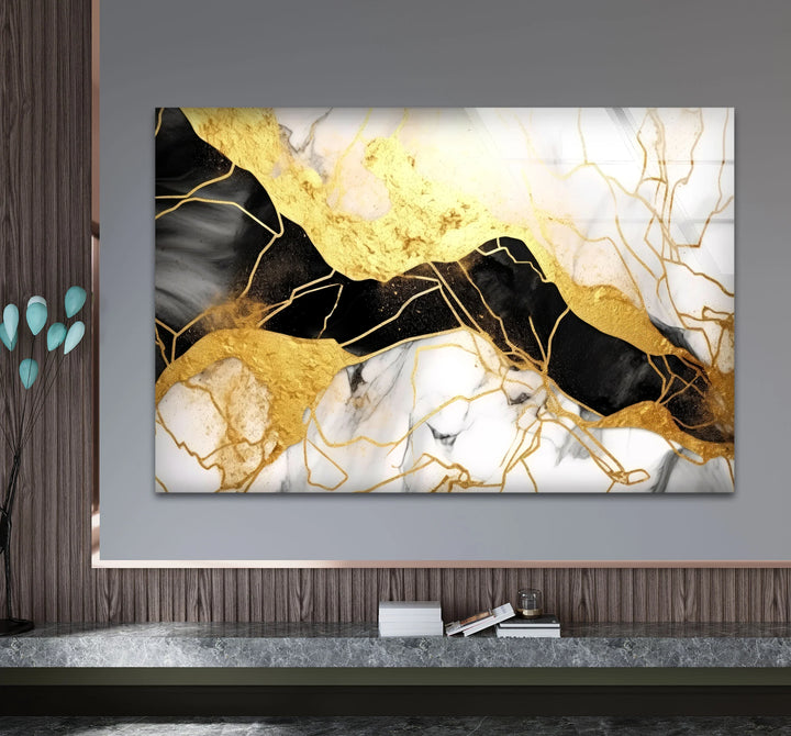 Black Gold Marble Wall Art – Luxury Abstract Glass Print for Modern Interiors - MyPhotoStation