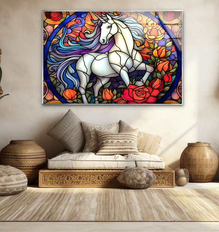 Majestic Unicorn Stained Glass Wall Art – Fantasy-Inspired Home Decor
