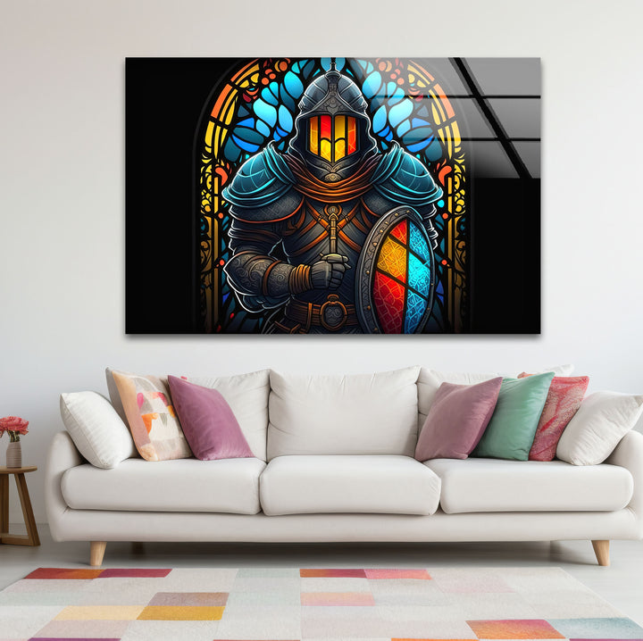 Stained Glass Knight Wall Art – Medieval Warrior Fantasy Decor