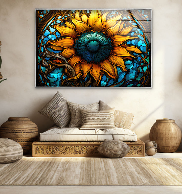 Sonnenblumen-Buntglas-Wandkunst – Lebendiges, florales, von der Natur inspiriertes Dekor 