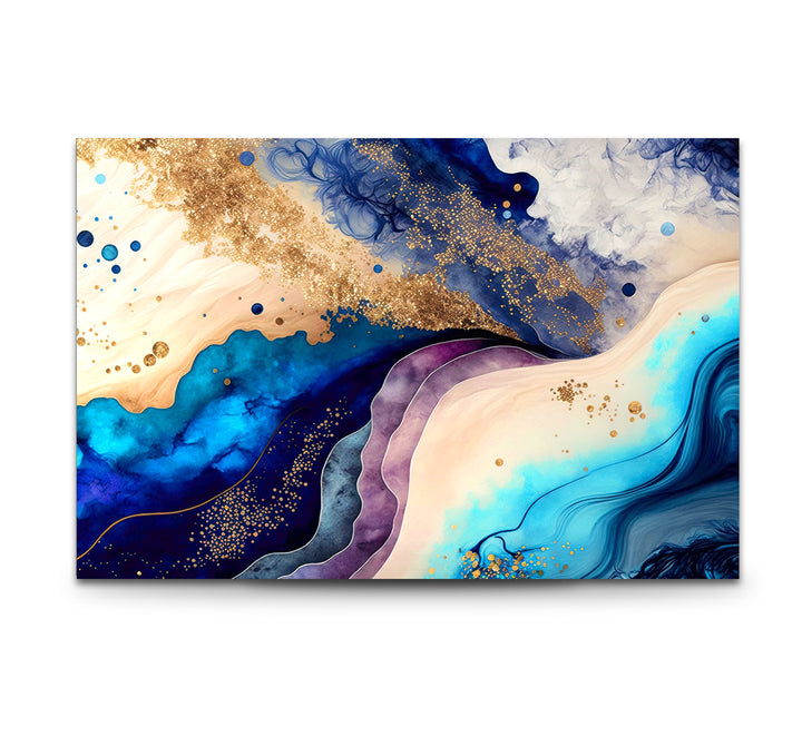 Elegant Blue & Gold Abstract Glass Wall Art – Luxury Modern Decor